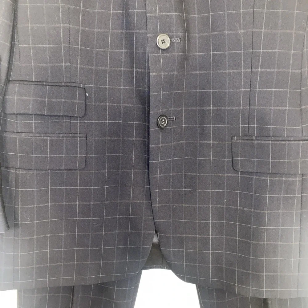 Vintage Tommy Hilfiger Suit Black Windowpane 2 Pc Pleated 90s Made USA 42R 33x29